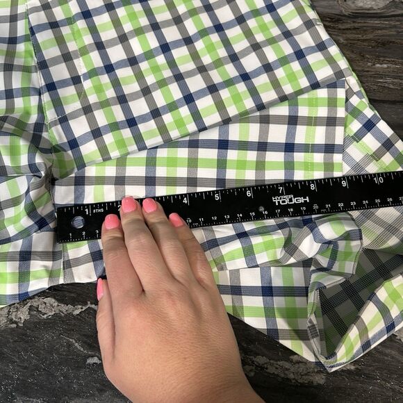 Chaps Golf 78 Mens Shorts 32 Checkered Preppy Blue Green Plaid Flat Front - Picture 14 of 16